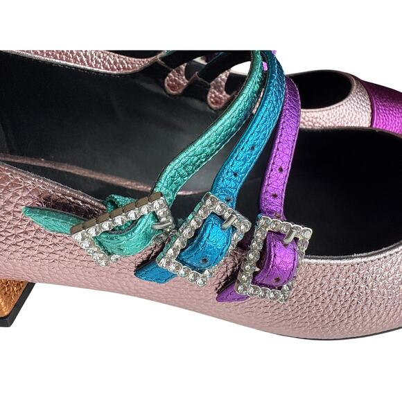 Kurt Geiger London Pierra Mary Janes in Metallic Color Block Size 40.5/ US 9.5 - Picture 3 of 8
